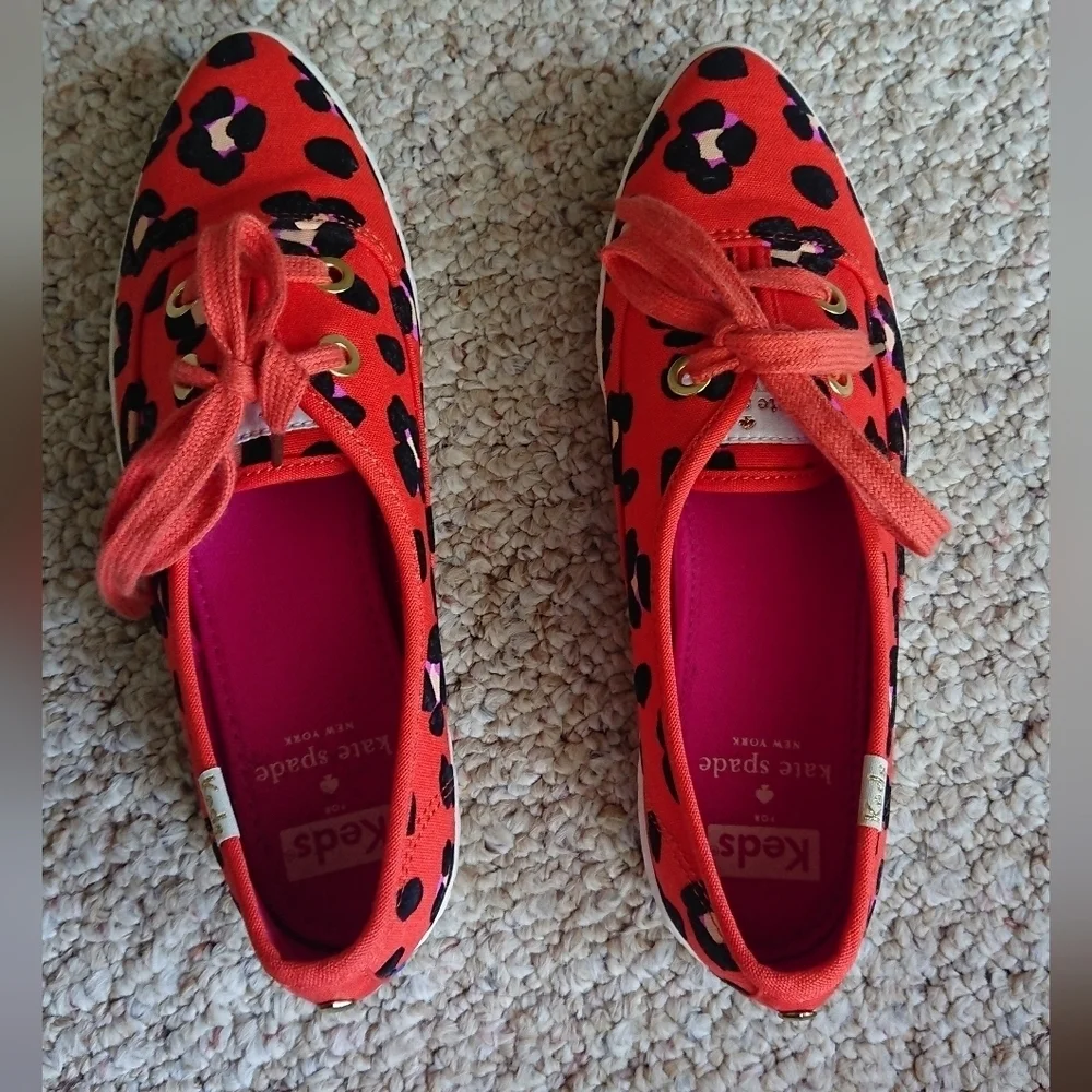 Kate Spade X Keds Sneakers Pointed Toe Orange Black Floral Print size 6